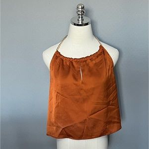 NWT Orange Satin Halter Top